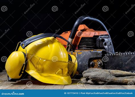 An Old Power Saw for Cutting Wood. Chainsaw and Protective Cloth Stock Photo - Image of face ...