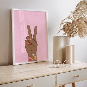 Retro Peace Sign Poster. Hand Sign. Line Art. Pink Peace Poster. Hands ...