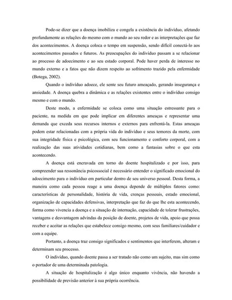 Aspectos Emocionais Do Paciente Idoso Hospitalizado E O Papel Do