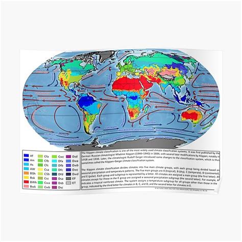 Map Of Koppen Climate Zones And Ocean Currents Premium Matte Vertical ...