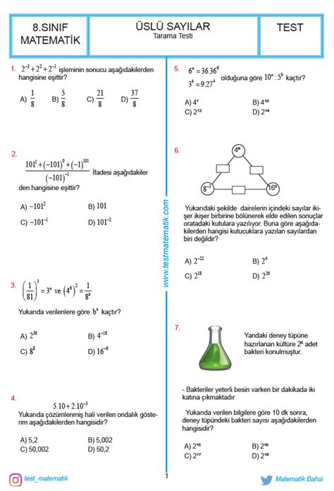 ÜslÜ İfadeler Konu Tarama Testİ 2 Test Matematik