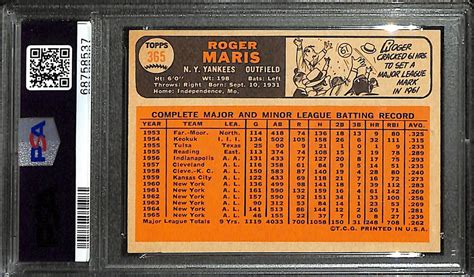 Lot Detail Signed Topps Roger Maris Psa Dna Card Grade