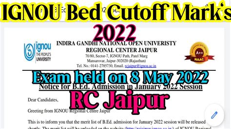 Ignou Rc Jaipur Bed Cut Off 2022 Ignou Bed 2022 Merit List Rc Jaipur