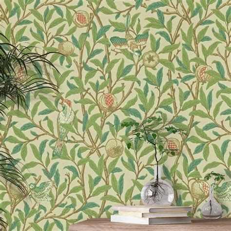 Bird And Pomegranate Wallpaper Bayleaf Cream By Morris And Co 212539