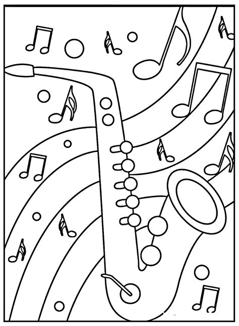 Saxophone With Music Notes Coloring Page Free Printable Coloring Pages