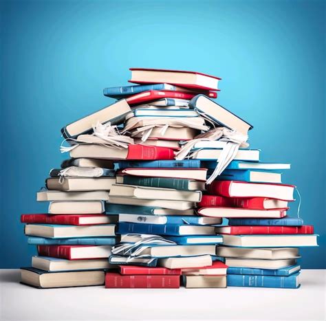 Premium Photo | Pile of book with blue background