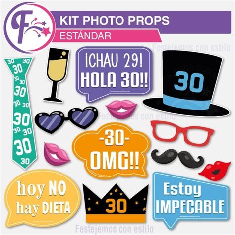 Photo Props Imprimible Cumple de 30 Años Color Festejemos con estilo