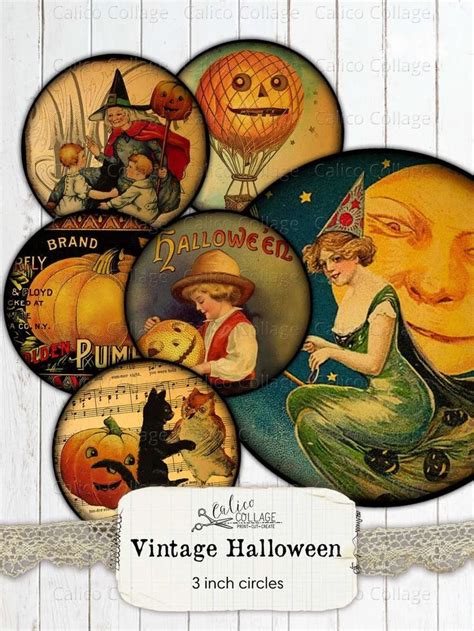 Vintage Halloween Ephemera Inch Circles Collage Sheet Halloween Junk