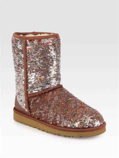 Ugg Classic Short Sequin Boots In Brown Lyst