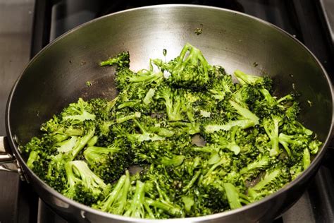 Sauteed Broccoli In Stainless Steel Frying Pan Stock Photo Image Of