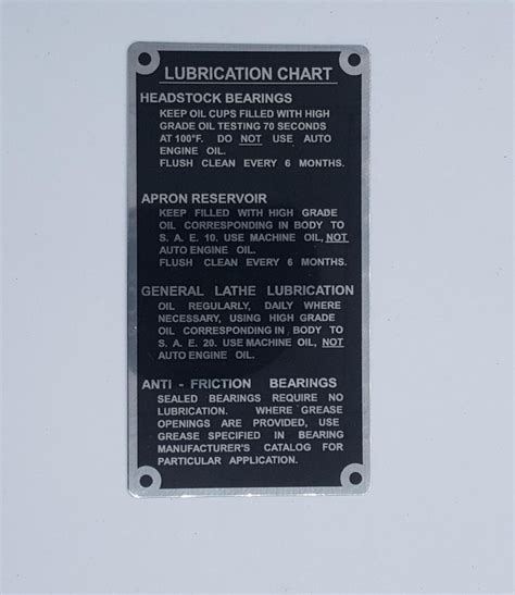 South Bend Metal Lathe Plate Lubrication Chart Tag Farm Boy Sales