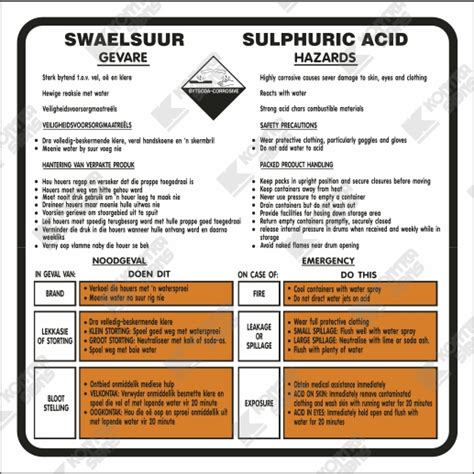 Wc710 Sulphuric Acid Hazards First Aids Kontra Signs