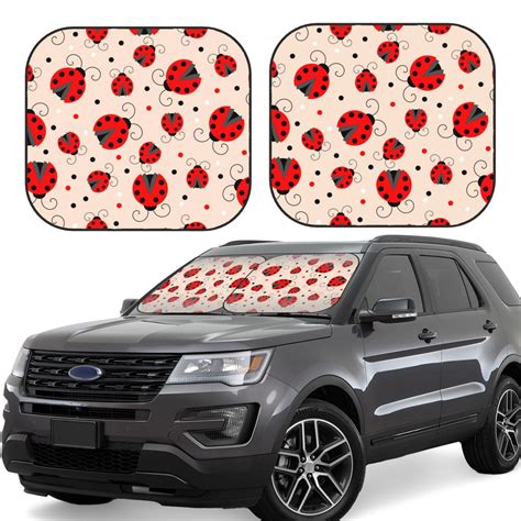 Jgfou Red Ladybug Print Car Windshield Sun Shade Foldable 2 Piece Car