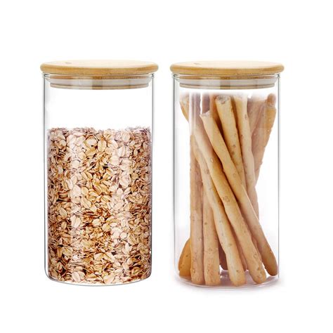 Buy SIXAQUAE Glass Food Storage Containers Jar Seal Bamboo Lids 2 Packs