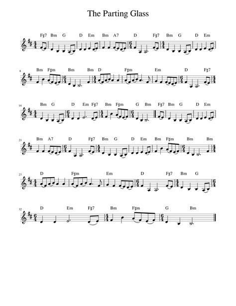 The Parting Glass Sheet Music For Piano Solo Easy