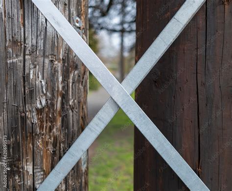 Stock Image Of Metal Brace Between Telephone Poles Stock Photo Adobe