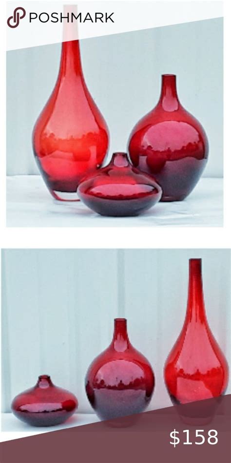 Pair Of Vintage Hand Blown Ruby Red Glass Salong Vases Johanna Jelinek