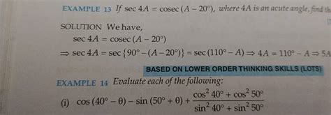 Example If Sec A Cosec A Where A Is An Acute Angle Find The So