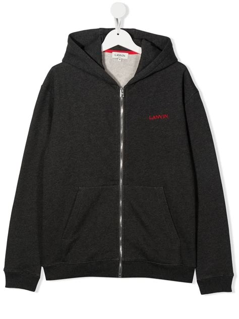 Lanvin Enfant Teen Embroidered Logo Zip Up Hoodie Farfetch