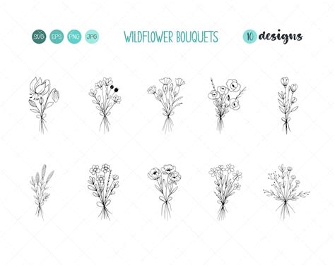 Flowers Bundle Svg Wildflower Bouquet Svg Bundle Line Art Svg