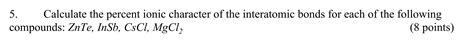 Solved 5. Calculate the percent ionic character of the | Chegg.com