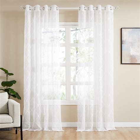 Amazon Top Finel White Sheer Curtains Inches Long Embroidered