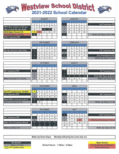 Westview School District Holiday Calendar 2023-2024 - District School Calendar