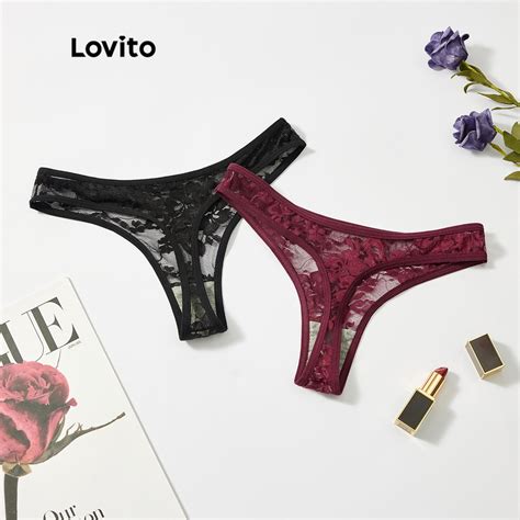 Lovito Sexy Calcinha Feminina De Renda Floral Transparente L Ad