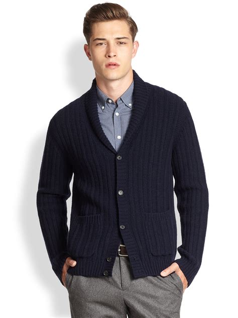 Billy Reid Woolcashmere Cable Knit Cardigan In Blue For Men Navy Lyst