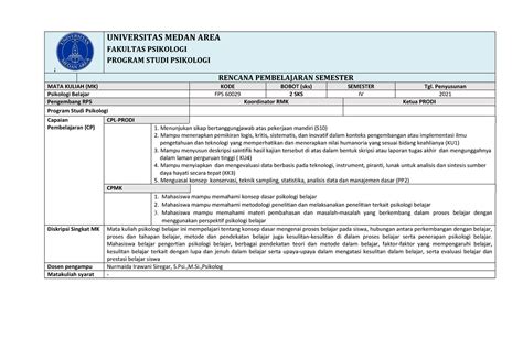 Rps Psikologi Belajar A Psikologi Universitas Medan Area