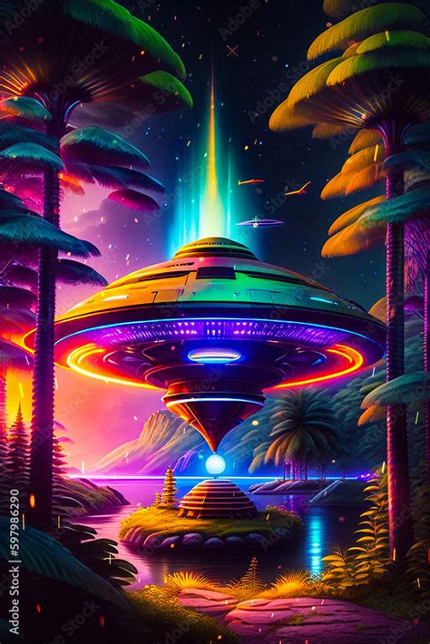 Science Fiction Artwork Of Time Travel With Futuristic Spacecraft In