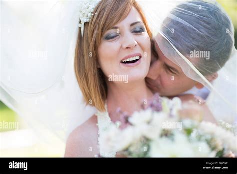 Happy Bride And Groom Together At Wedding Stock Photo Alamy