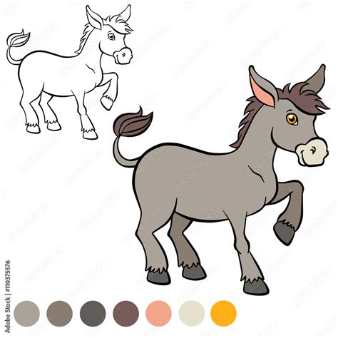 Coloring page. Color me: donkey. Little cute donkey stands and s Stock ...