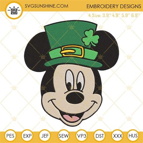 Mickey Mouse Leprechaun Hat Embroidery Design Disney St Patricks Day