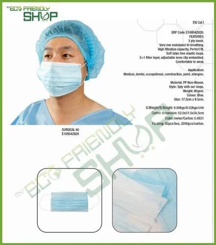 PP Non Woven Ear Loop 3 Ply Disposable Surgical Face Mask For Medical