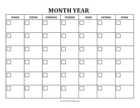 monthly calendar printable image blank monthly calendar template