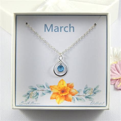 March Birth Flower and Birthstone Necklace in Gift Box - Etsy