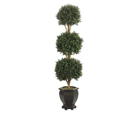 Earthflora Artificial Boxwood Topiaries 5 Feet Triple Ball Outdoor Boxwood Topiary In