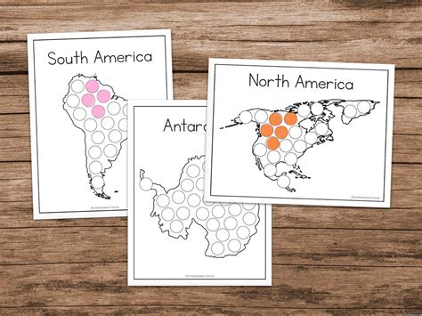 World Continents Dot Marker Worksheets Montessori Geography Printable Etsy