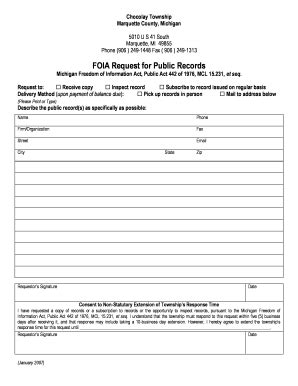 Fillable Online Foia Request For Public Records Charter Township Of