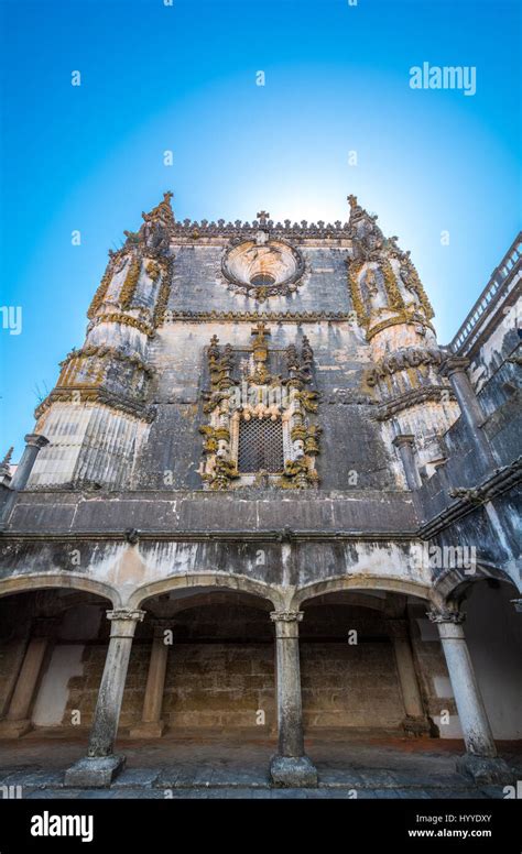 Facade With Manueline Window Convento De Cristo Tomar Portugal Stock