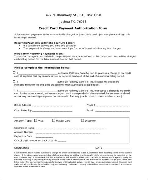 FREE 8 Sample Credit Card Authorization Forms In MS Word PDF