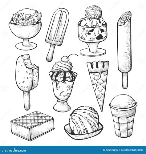 Ice Cream Sketch Set for Shop or Cafe Decor Stock Vector - Illustration ...