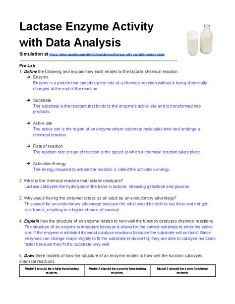 Lactase Enzyme Introductory Bio Ii Lab Lactase Enzyme Activity With