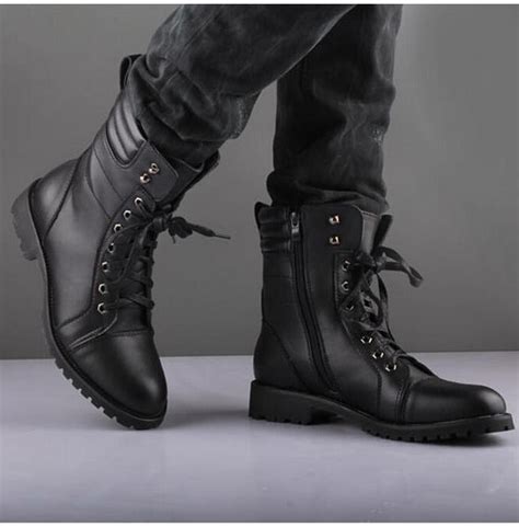 Handmade Mens Black Color Lace Up And Zipper Strap Leather Boot Mens