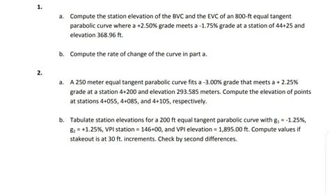 Solved Compute The Station Elevation Of The Bvc And The Chegg