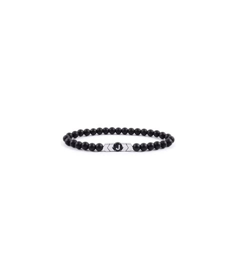 Pulsera Personalizada Con Inicial Obsidiana Negra Bolas Mm