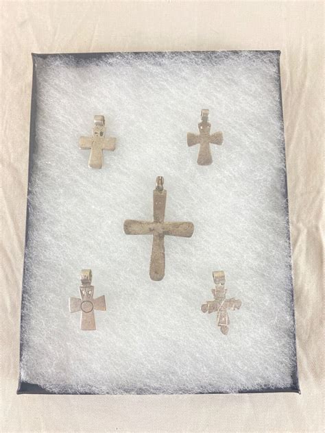 Antique Silver Ethiopian Coptic Cross Pendants Gem