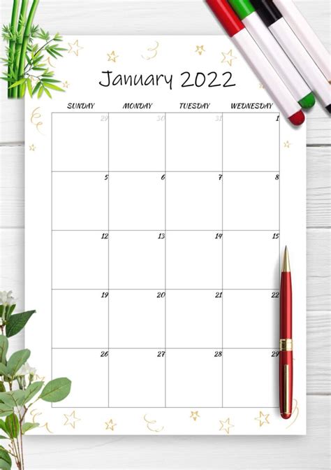 Printable January Calendar Grid Lines For Daily Notes January