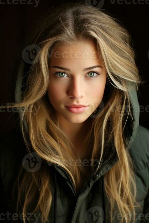 a beautiful young woman with long blonde hair and green eyes generative ...